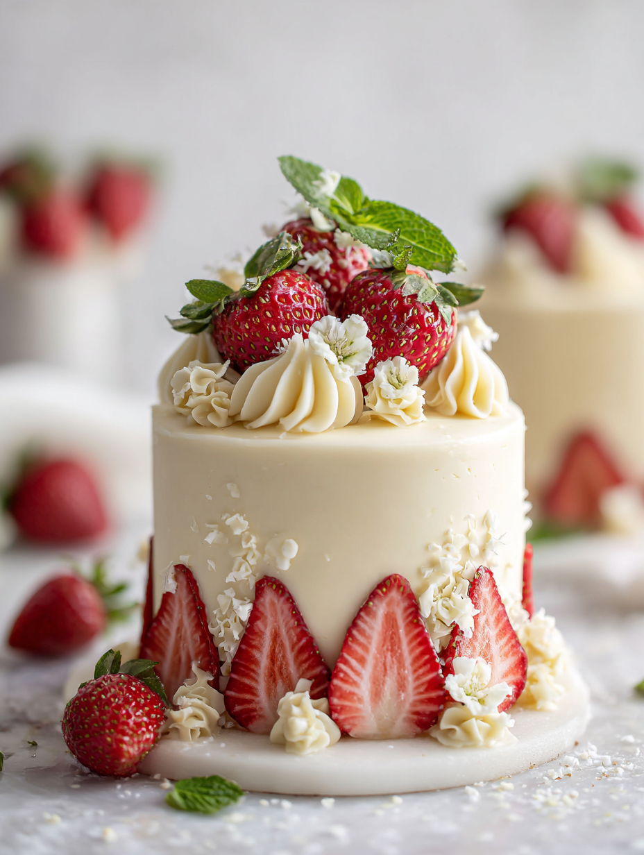 White Chocolate Strawberry Cake